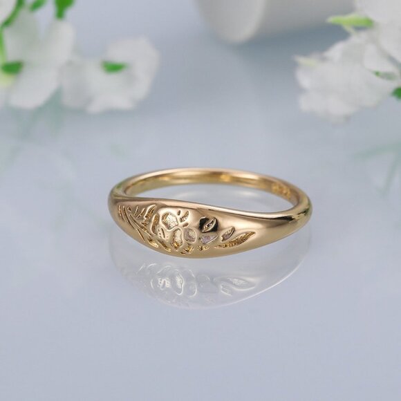 😍14K Gold Plated Flower Carved Unique Fashion Vintage Ring for Women, L032 - Picture 3 of 6
